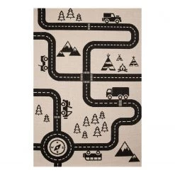 Zala Living Tapis enfant Road Map Charly - Fibres synthétiques - Beige / Noir