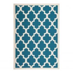 Kayoom Tapis Manolya - Fibres synthétiques - Bleu pétrole / Crème - 80 x 150 cm