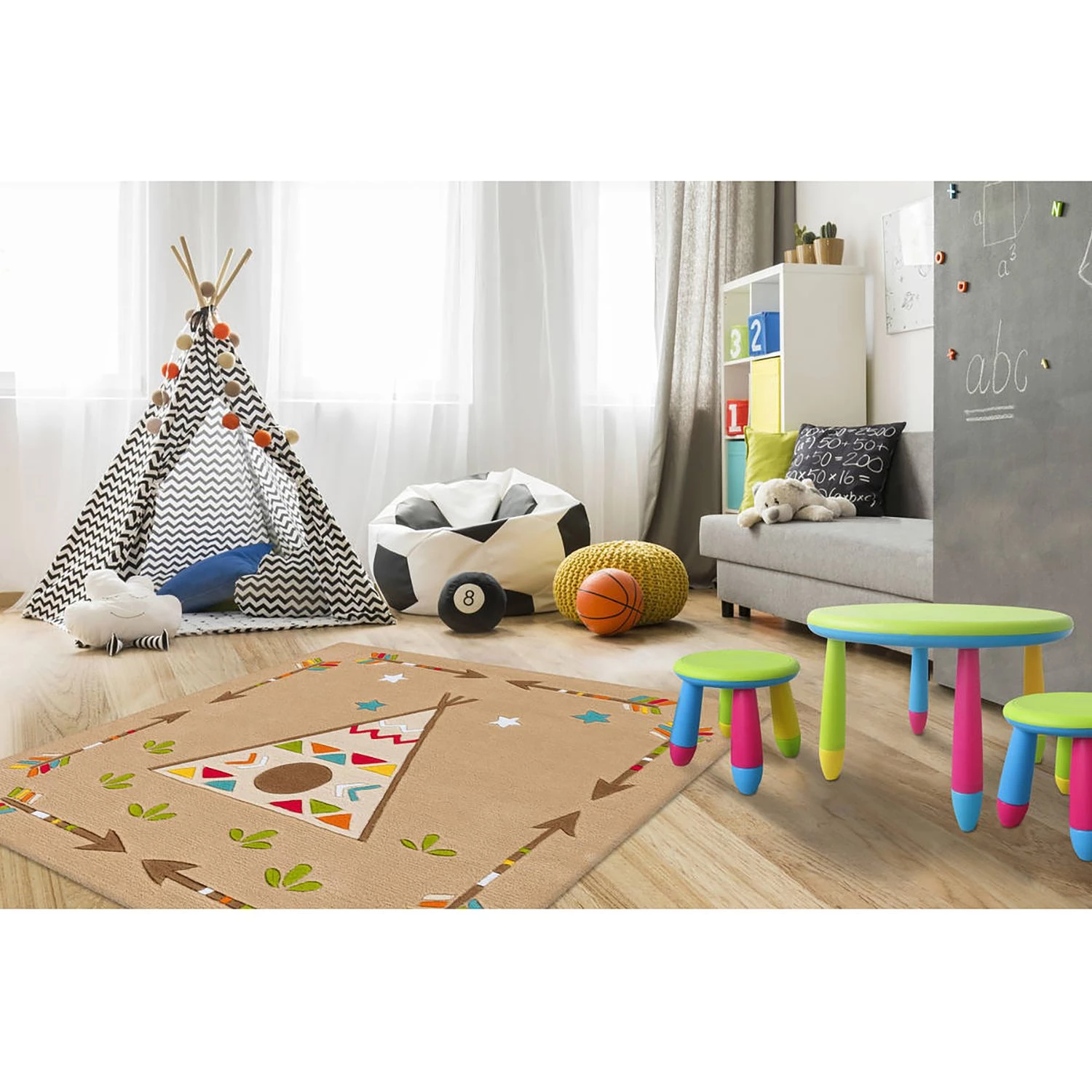 Arte Espina Tapis enfant Glowy Indian - Fibres synthétiques - Beige / Multicolore 4 Arte Espina Tapis enfant Glowy Indian - Fibres synthétiques - Beige / Multicolore – Image 2