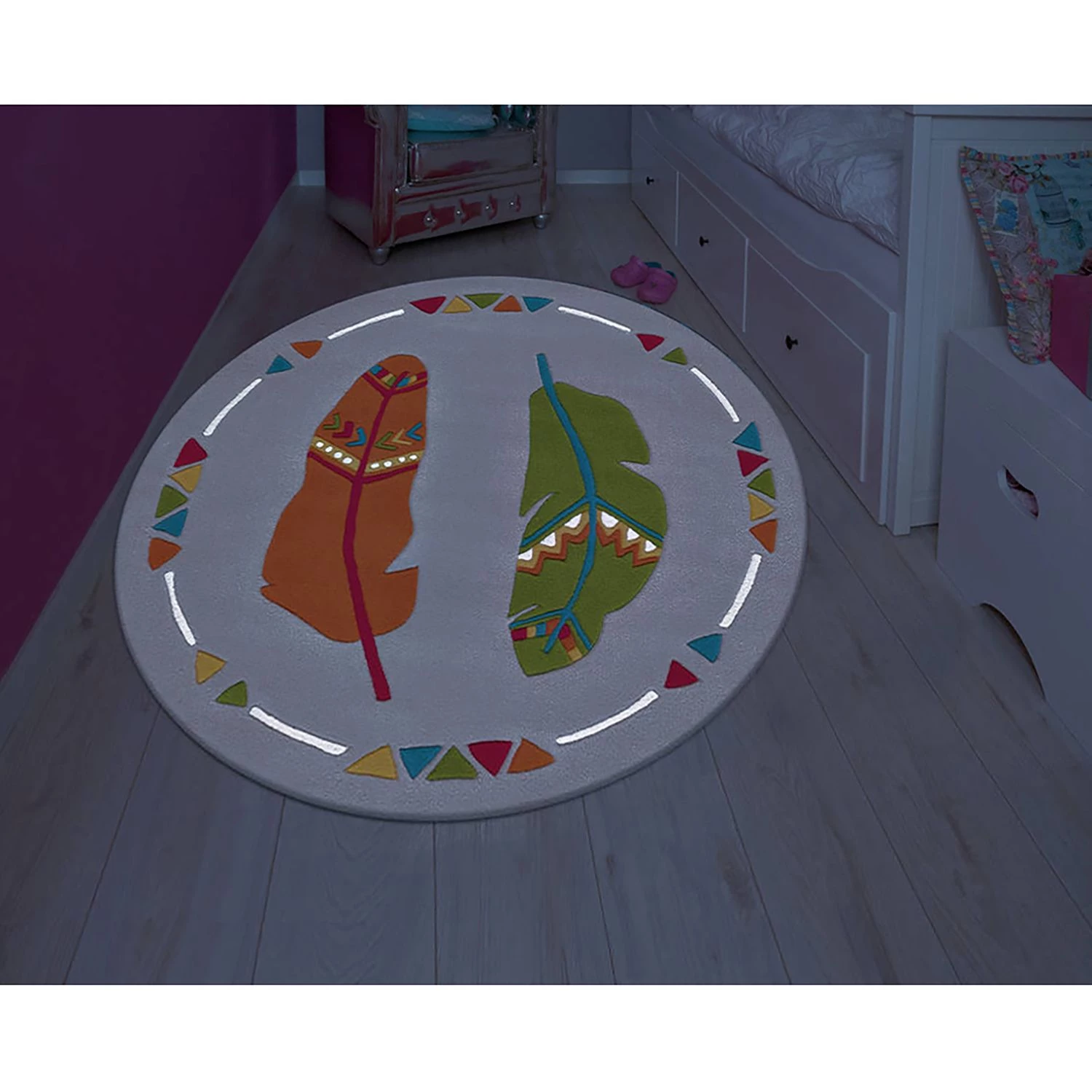 Arte Espina Tapis enfant Glowy Feathers - Fibres synthétiques - Beige / Multicolore 5 Arte Espina Tapis enfant Glowy Feathers - Fibres synthétiques - Beige / Multicolore – Image 3