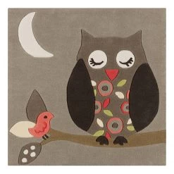 Arte Espina Tapis enfant Joy Owl II - Fibres synthétiques - Taupe / Abricot