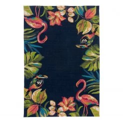 Gino Falcone Tapis intérieur / extérieur Rosetta - Fibres synthétiques - Bleu foncé / Tropiques - 190 x 290 cm