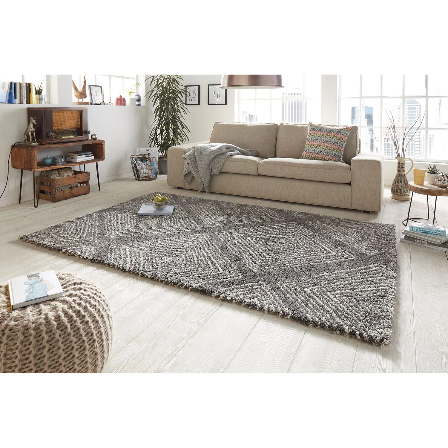 Mint Rugs Tapis épais Wire - Fibres synthétiques - Taupe / Blanc - 120 x 170 cm 4 Mint Rugs Tapis épais Wire - Fibres synthétiques - Taupe / Blanc - 120 x 170 cm – Image 2