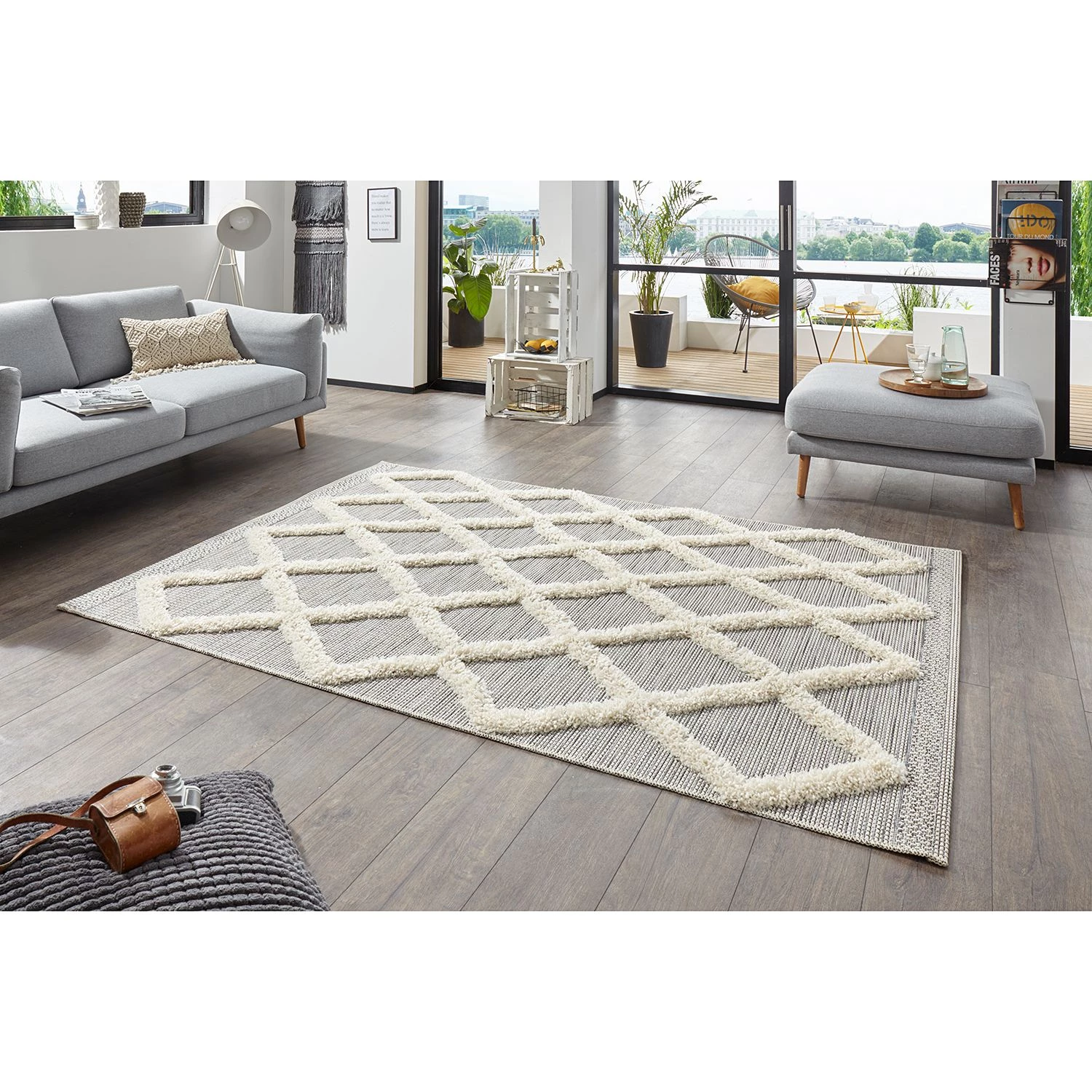 Mint Rugs Tapis intérieur / extérieur Ayoun - Fibres synthétiques - Gris clair / Crème - 115 x 170 cm 4 Mint Rugs Tapis intérieur / extérieur Ayoun - Fibres synthétiques - Gris clair / Crème - 115 x 170 cm – Image 2