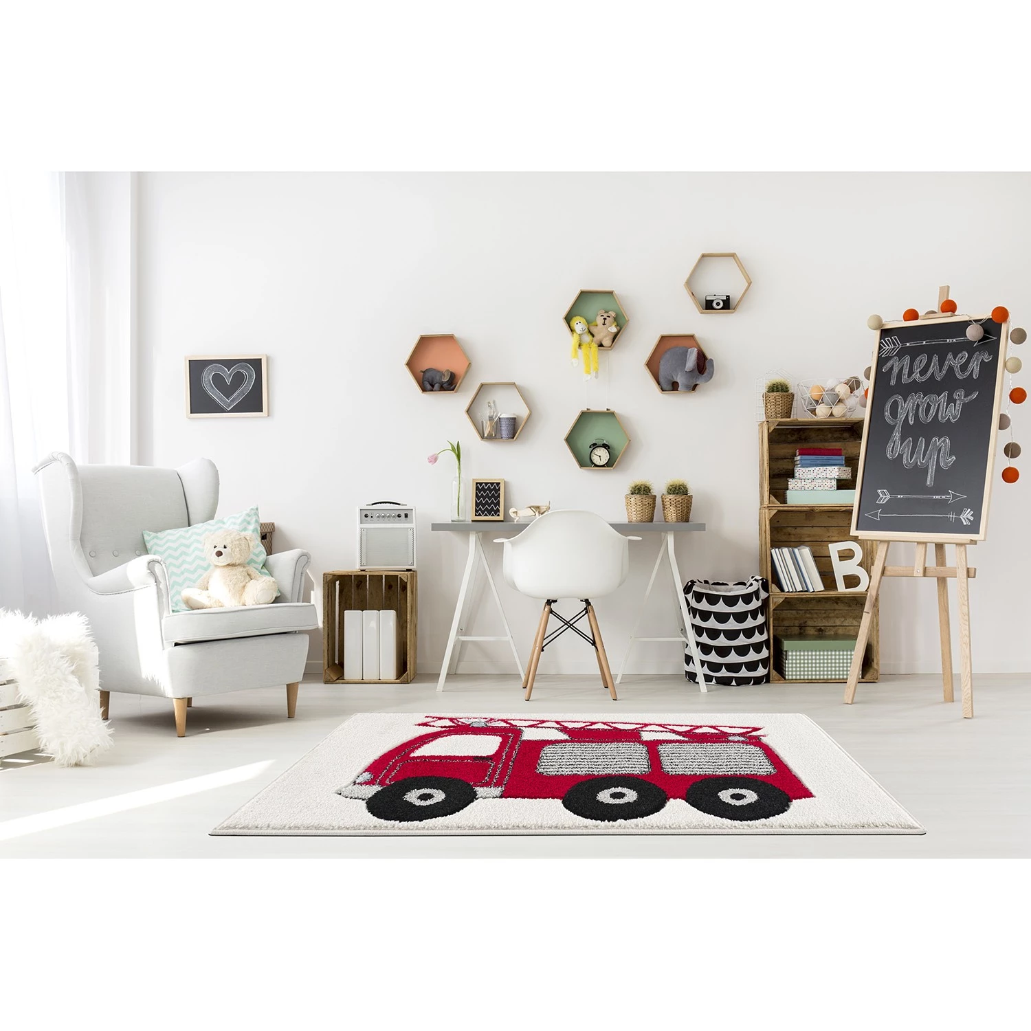 Happy Rugs Tapis enfant Camion de pompier - Fibres synthétiques - Rouge / Crème 7 Happy Rugs Tapis enfant Camion de pompier - Fibres synthétiques - Rouge / Crème – Image 5