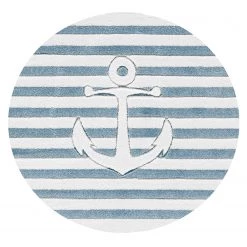 Happy Rugs Tapis enfant rond En haute mer 2 - Fibres synthétiques - Blanc / Bleu