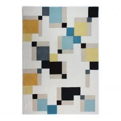 Flair Rugs Tapis en laine Abstract Blocks - Laine - Bleu / Jaune moutarde - 160 x 230 cm