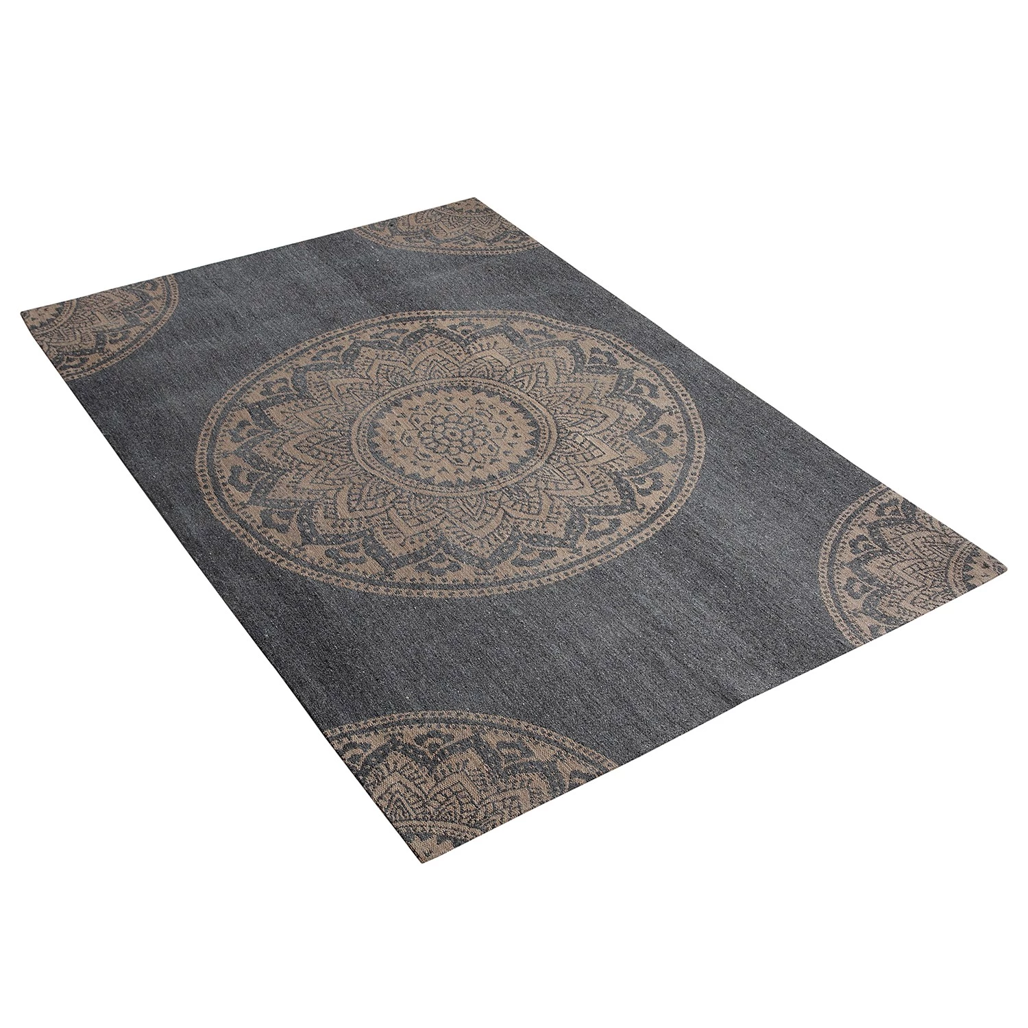Top Square Tapis Mandala - Jute / Coton - Charbon de bois / Beige 4 Top Square Tapis Mandala - Jute / Coton - Charbon de bois / Beige – Image 2