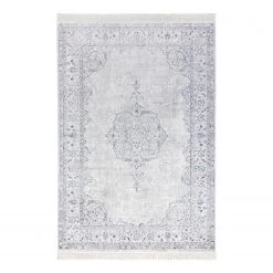 Nouristan Tapis vintage Oriental Medaillon - Viscose / Coton - Bleu pastel - 95 x 140 cm