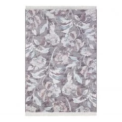 Nouristan Tapis Contemporary Flowers - Viscose / Coton - Gris - 135 x 195 cm