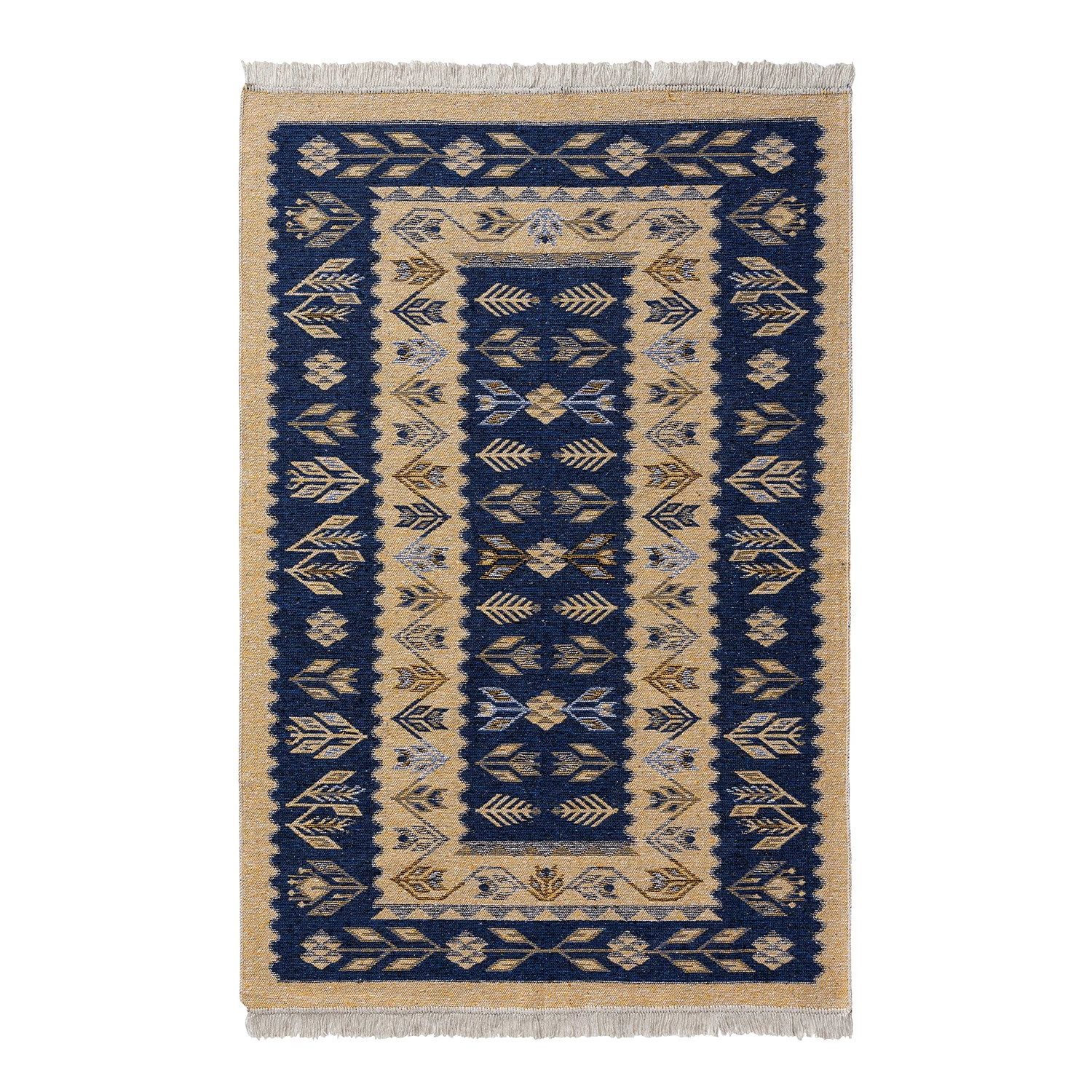 Sehrazat Tapis réversible Tulum 9920 - Coton / Polyester - Beige / Bleu foncé - 70 x 140 cm 4 Sehrazat Tapis réversible Tulum 9920 - Coton / Polyester - Beige / Bleu foncé - 70 x 140 cm – Image 2