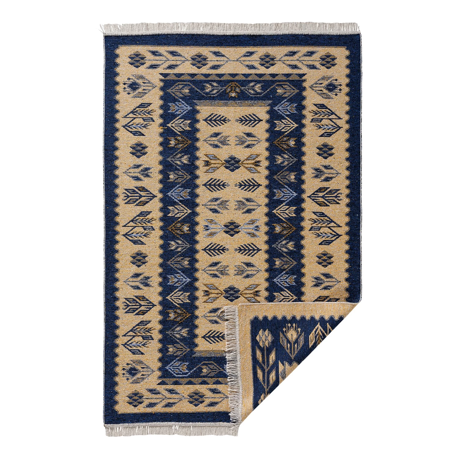 Sehrazat Tapis réversible Tulum 9920 - Coton / Polyester - Beige / Bleu foncé - 70 x 140 cm 5 Sehrazat Tapis réversible Tulum 9920 - Coton / Polyester - Beige / Bleu foncé - 70 x 140 cm – Image 3