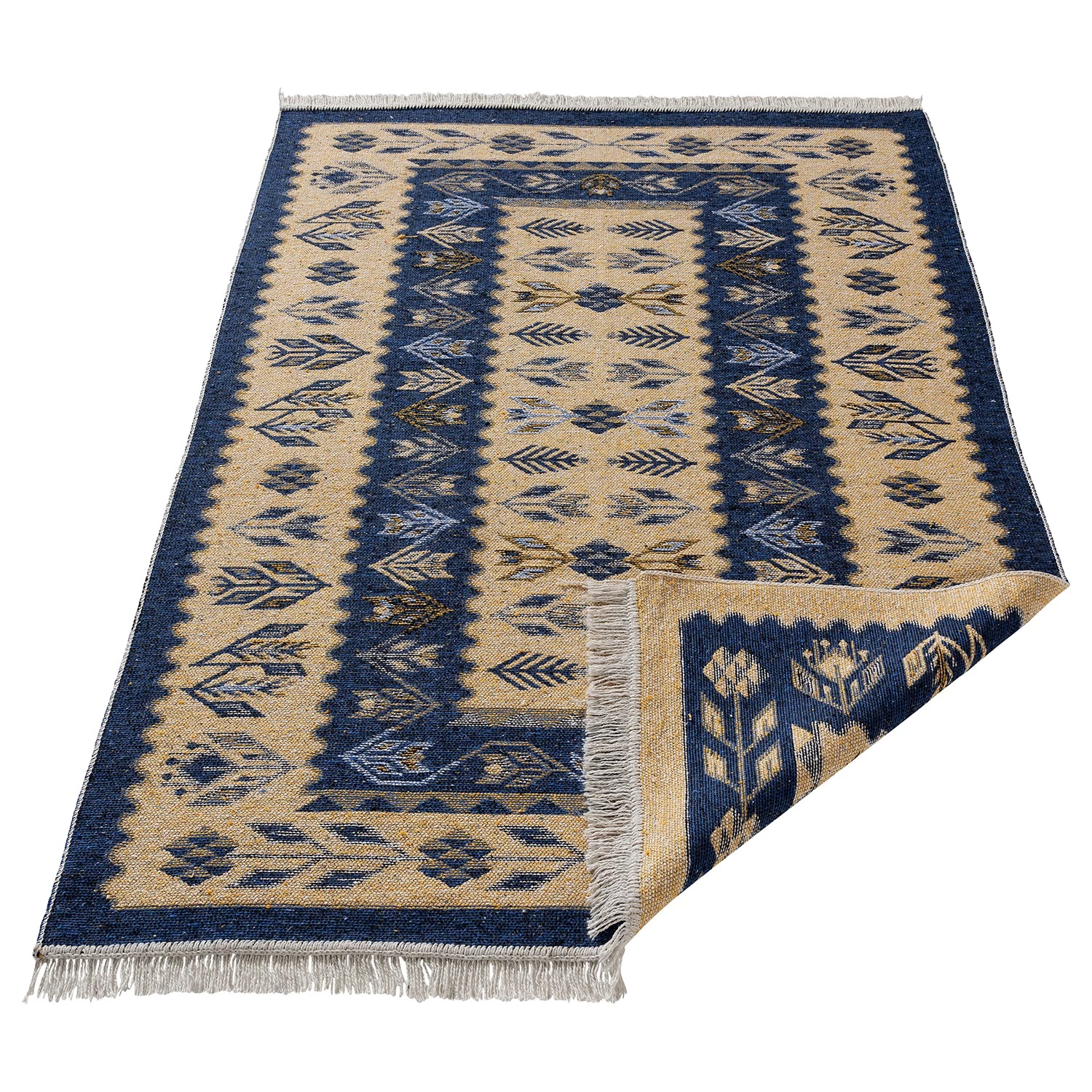 Sehrazat Tapis réversible Tulum 9920 - Coton / Polyester - Beige / Bleu foncé - 70 x 140 cm 7 Sehrazat Tapis réversible Tulum 9920 - Coton / Polyester - Beige / Bleu foncé - 70 x 140 cm – Image 5