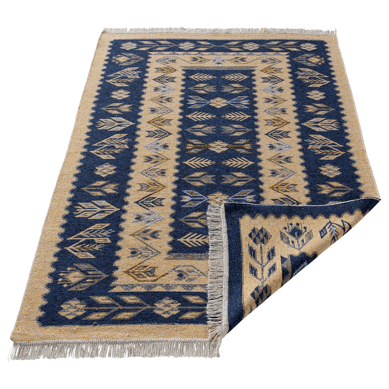 Sehrazat Tapis réversible Tulum 9920 - Coton / Polyester - Beige / Bleu foncé - 70 x 140 cm 8 Sehrazat Tapis réversible Tulum 9920 - Coton / Polyester - Beige / Bleu foncé - 70 x 140 cm – Image 6