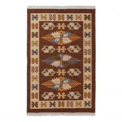 Sehrazat Tapis réversible Tulum 9910 - Coton / Polyester - Beige / Marron - 70 x 140 cm