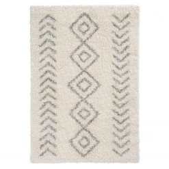 Sehrazat Tapis Shaggy Ethno 8685 - Polypropylène - Gris / Crème - 120 x 170 cm