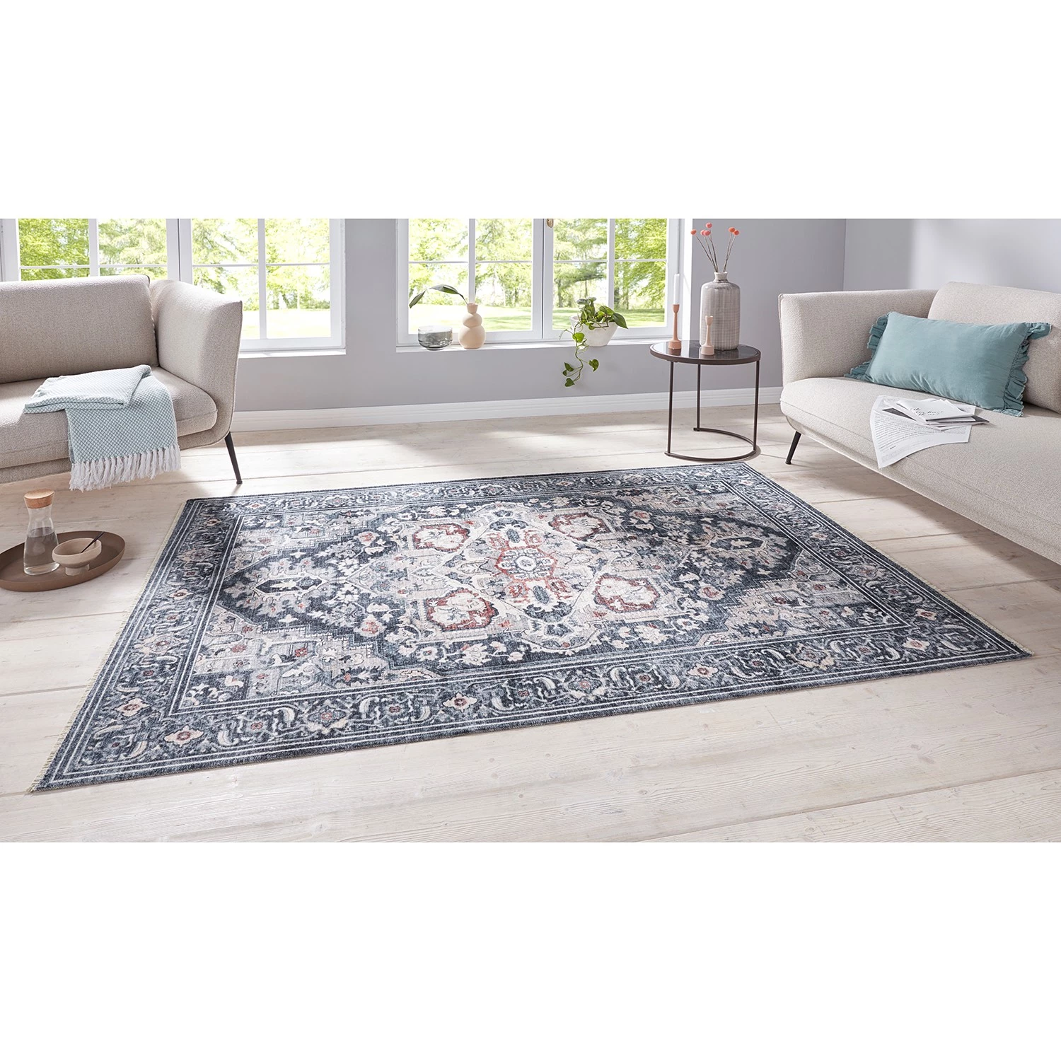 Nouristan Tapis Heriz Deraz - Coton / Chenille de polyester - Gris pierre - 160 x 230 cm 4 Nouristan Tapis Heriz Deraz - Coton / Chenille de polyester - Gris pierre - 160 x 230 cm – Image 2