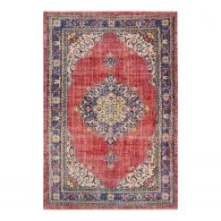Nouristan Tapis Tabriz Ladiz - Coton / Chenille de polyester - Rouge / Indigo - 120 x 170 cm