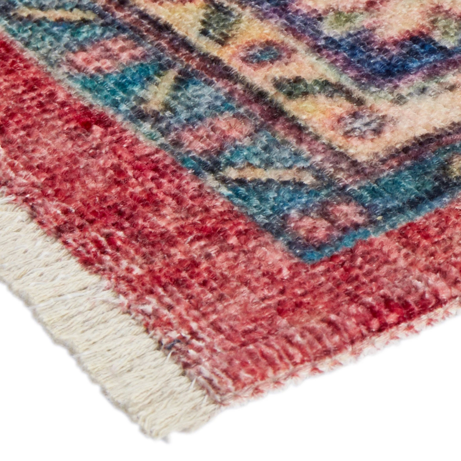 Nouristan Tapis Tabriz Ladiz - Coton / Chenille de polyester - Rouge / Indigo - 120 x 170 cm 5 Nouristan Tapis Tabriz Ladiz - Coton / Chenille de polyester - Rouge / Indigo - 120 x 170 cm – Image 3