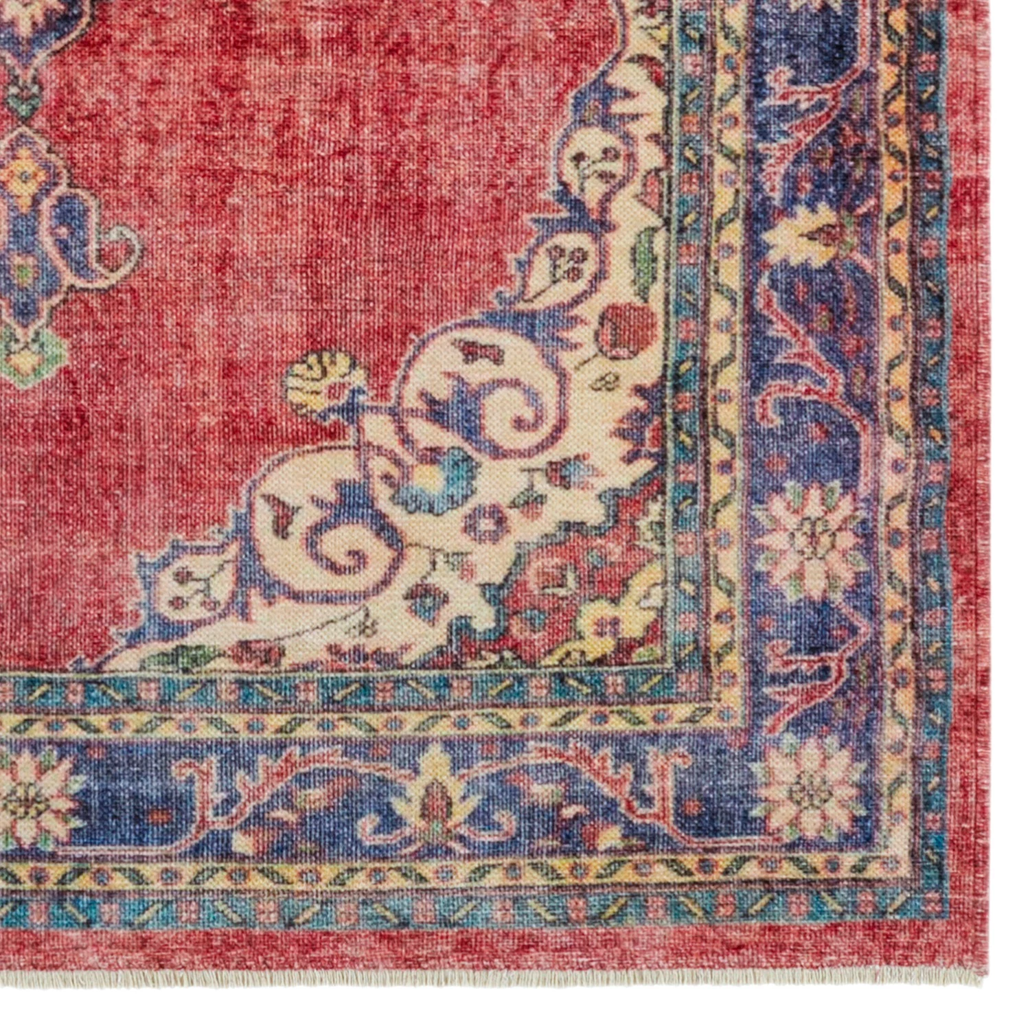 Nouristan Tapis Tabriz Ladiz - Coton / Chenille de polyester - Rouge / Indigo - 120 x 170 cm 6 Nouristan Tapis Tabriz Ladiz - Coton / Chenille de polyester - Rouge / Indigo - 120 x 170 cm – Image 4
