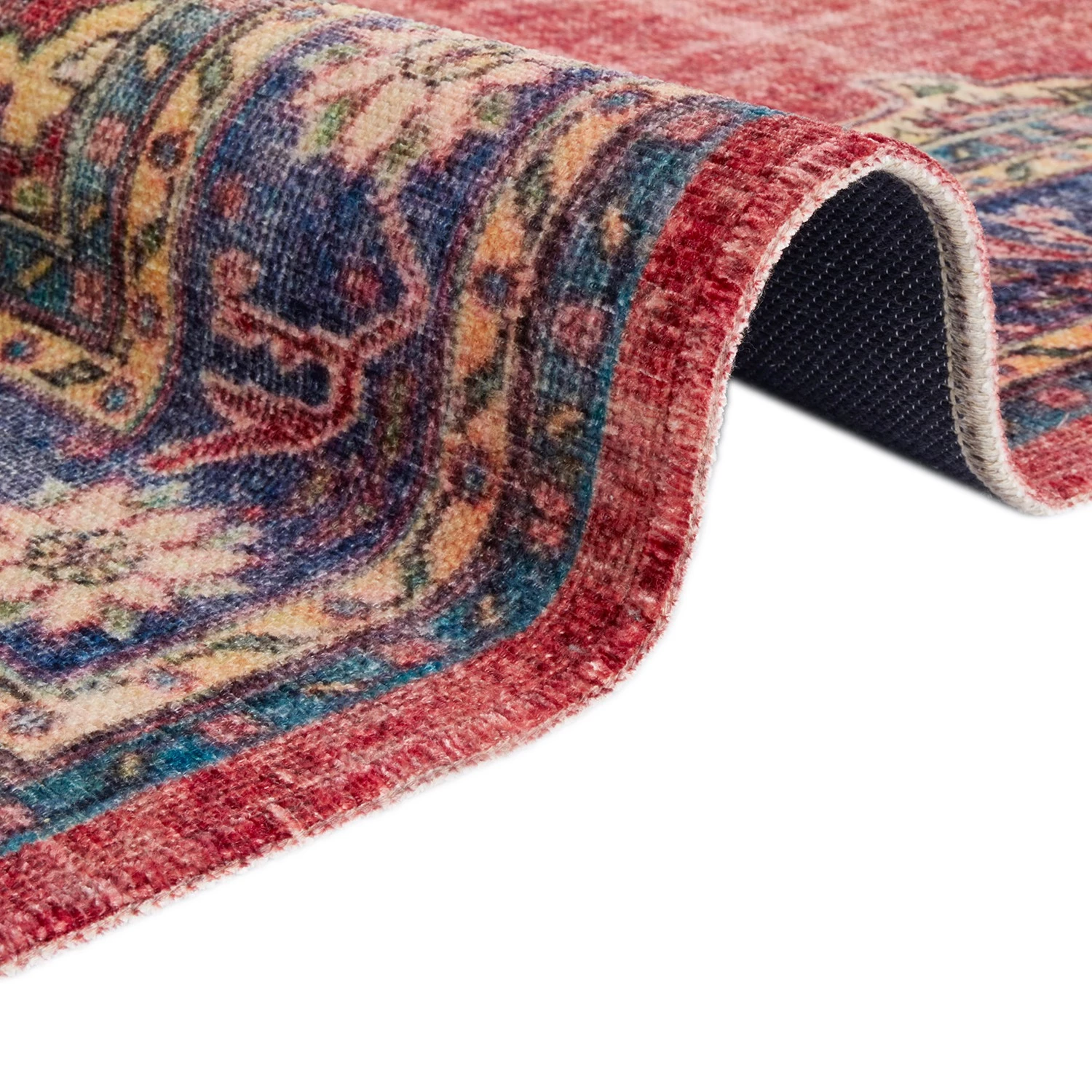 Nouristan Tapis Tabriz Ladiz - Coton / Chenille de polyester - Rouge / Indigo - 120 x 170 cm 7 Nouristan Tapis Tabriz Ladiz - Coton / Chenille de polyester - Rouge / Indigo - 120 x 170 cm – Image 5