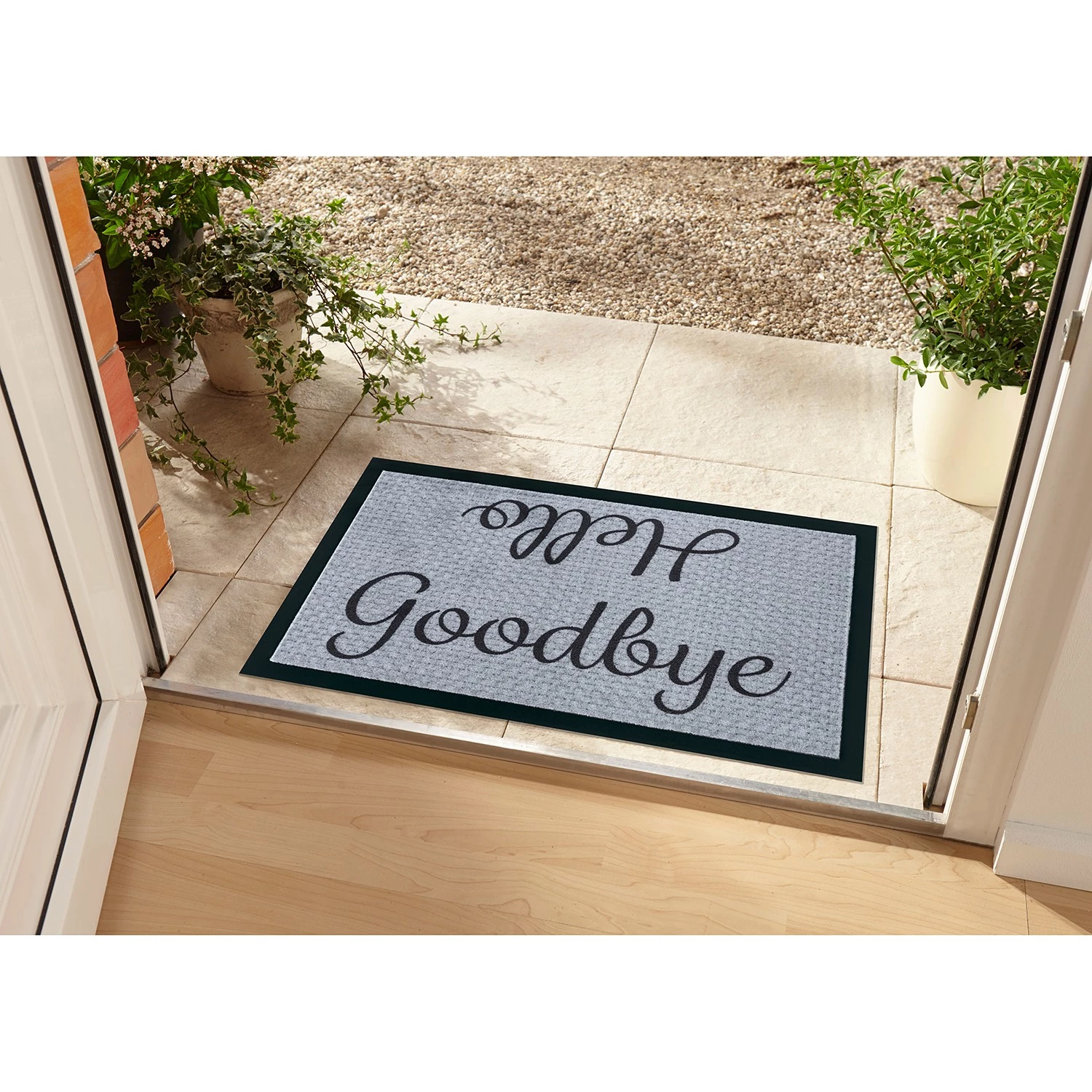 Top Square Paillasson Hello and Goodbye - Polyamide - Gris / Noir 4 Top Square Paillasson Hello and Goodbye - Polyamide - Gris / Noir – Image 2