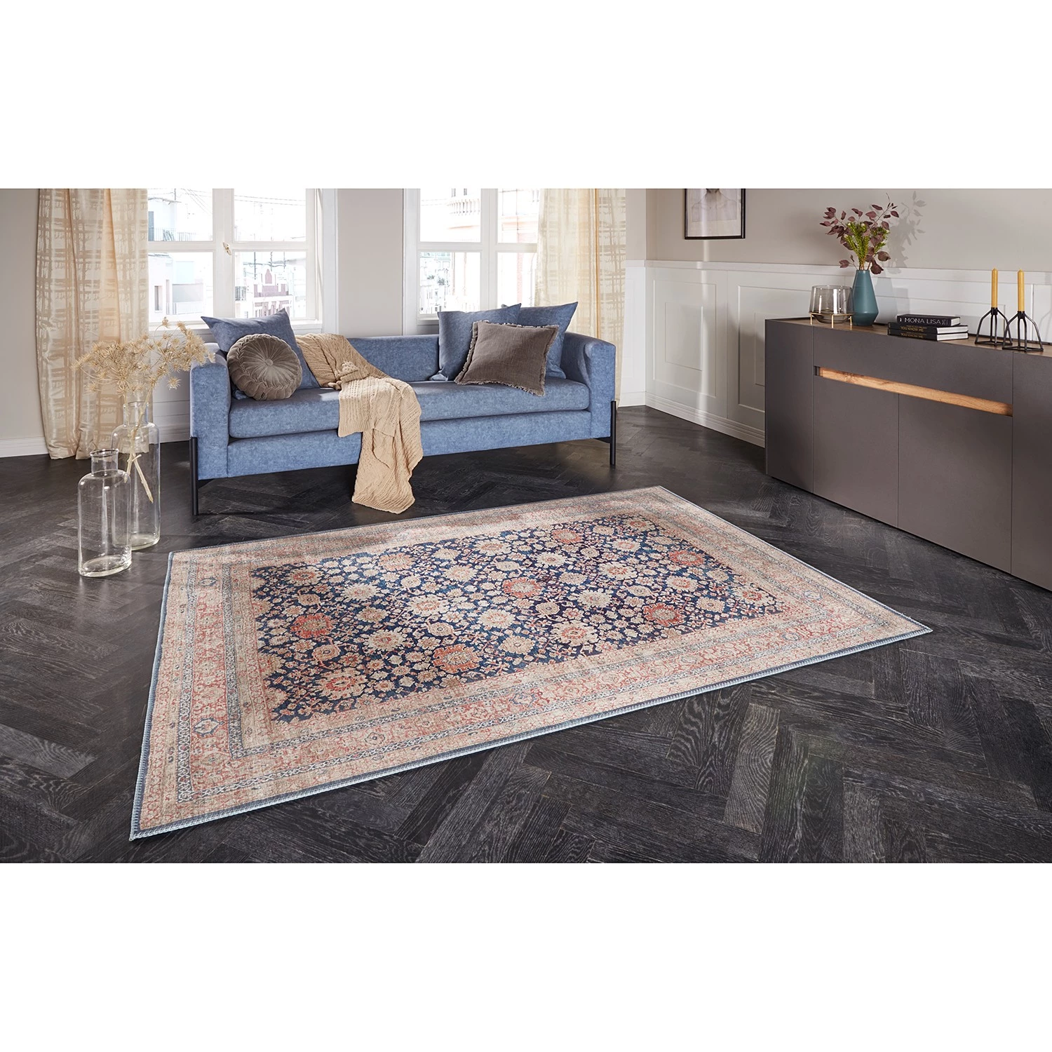 ELLE DECORATION Tapis Mahal II - Tissu - Bleu marine - 80 x 150 cm 4 ELLE DECORATION Tapis Mahal II - Tissu - Bleu marine - 80 x 150 cm – Image 2