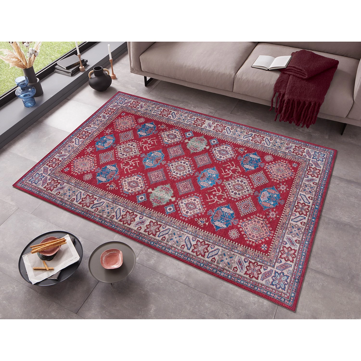 Nouristan Tapis Bedri Kazak - Polyester - Rouge / Multicolore - 120 x 160 cm 4 Nouristan Tapis Bedri Kazak - Polyester - Rouge / Multicolore - 120 x 160 cm – Image 2