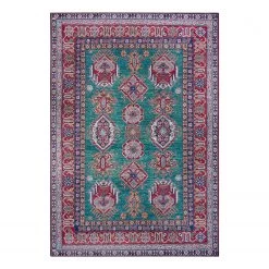 Nouristan Tapis Aren Kazak - Polyester - Vert / Rouge - 200 x 290 cm