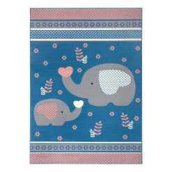 Hanse Home Tapis enfant Happy Elefant - Polypropylène - Bleu ciel - 80 x 150 cm