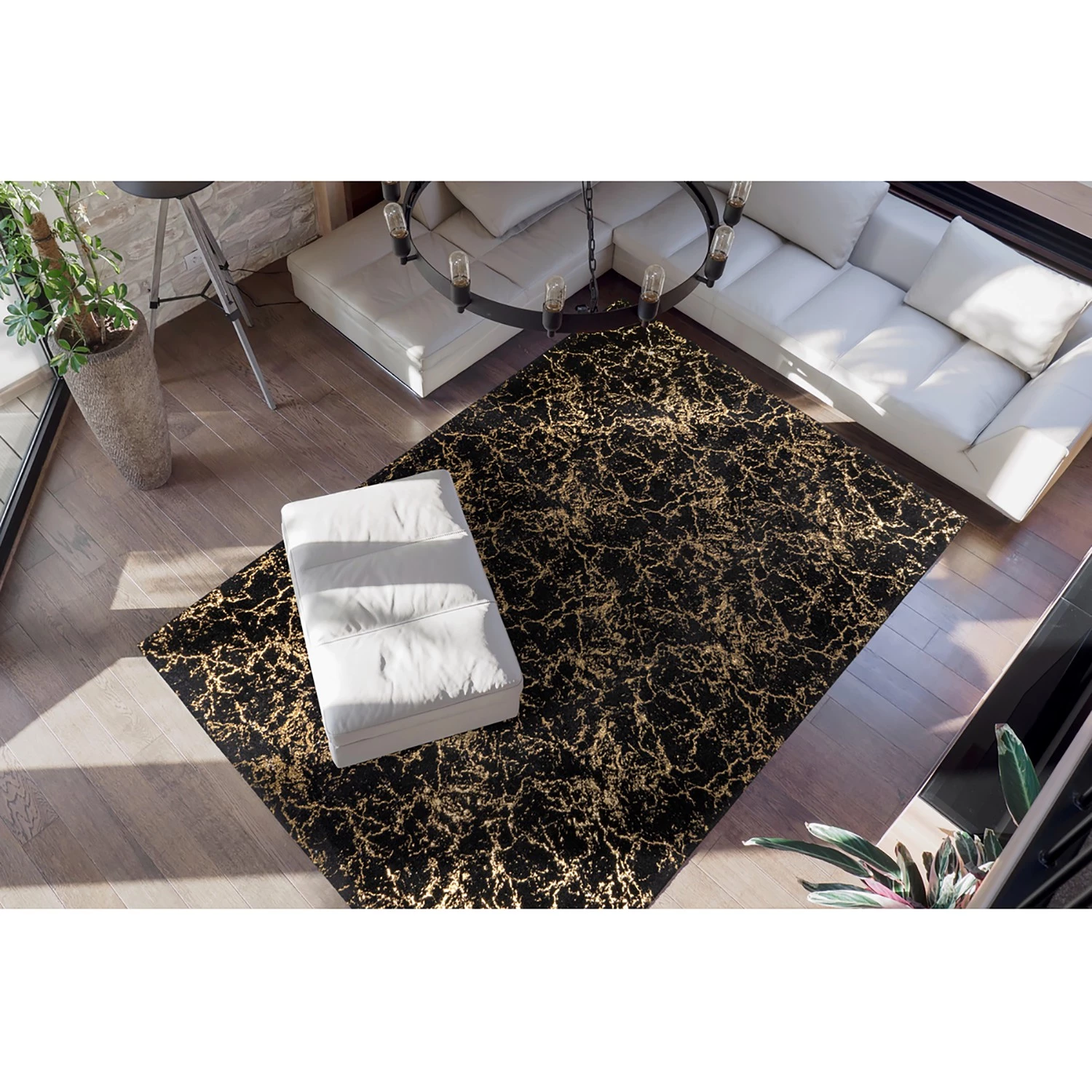 Kayoom Tapis épais Bijou 225 - Fibres synthétiques - Noir / Doré - 160 x 230 cm 4 Kayoom Tapis épais Bijou 225 - Fibres synthétiques - Noir / Doré - 160 x 230 cm – Image 2