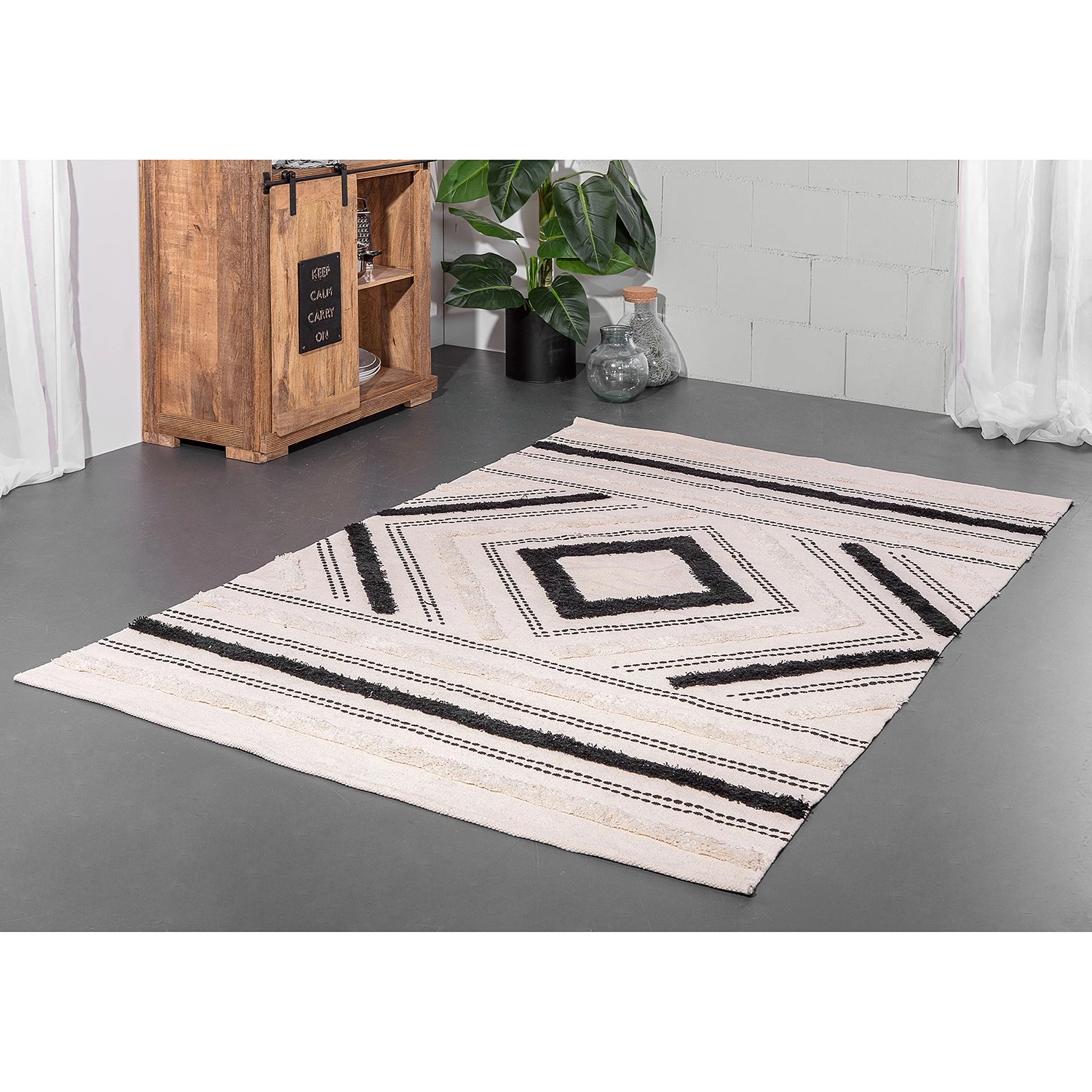 Top Square Tapis Puffy XII - Coton - Beige / Gris 4 Top Square Tapis Puffy XII - Coton - Beige / Gris – Image 2