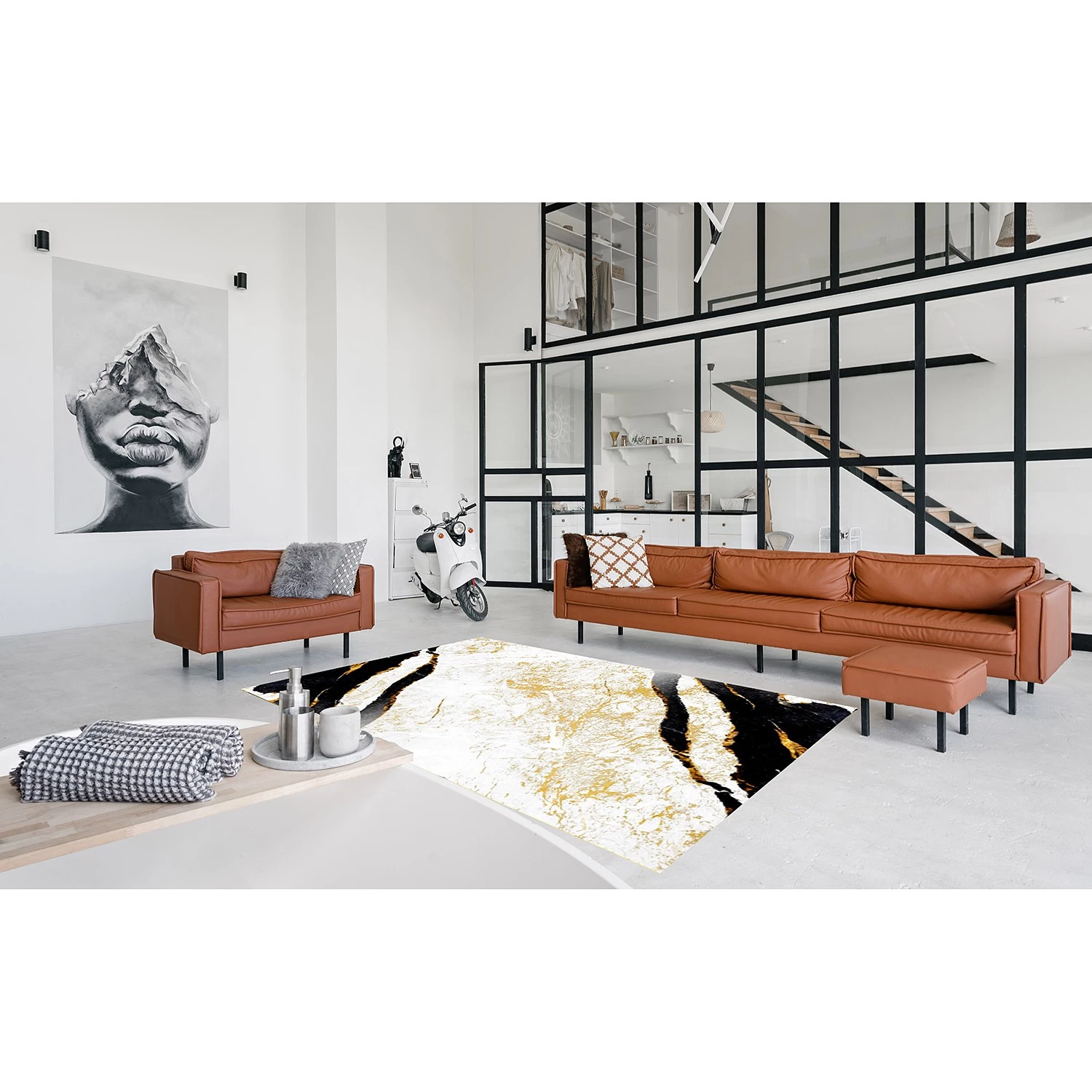 Top Square Tapis Mera - Coton / Polyester - Noir / Blanc / Doré - 160 x 230 cm 4 Top Square Tapis Mera - Coton / Polyester - Noir / Blanc / Doré - 160 x 230 cm – Image 2