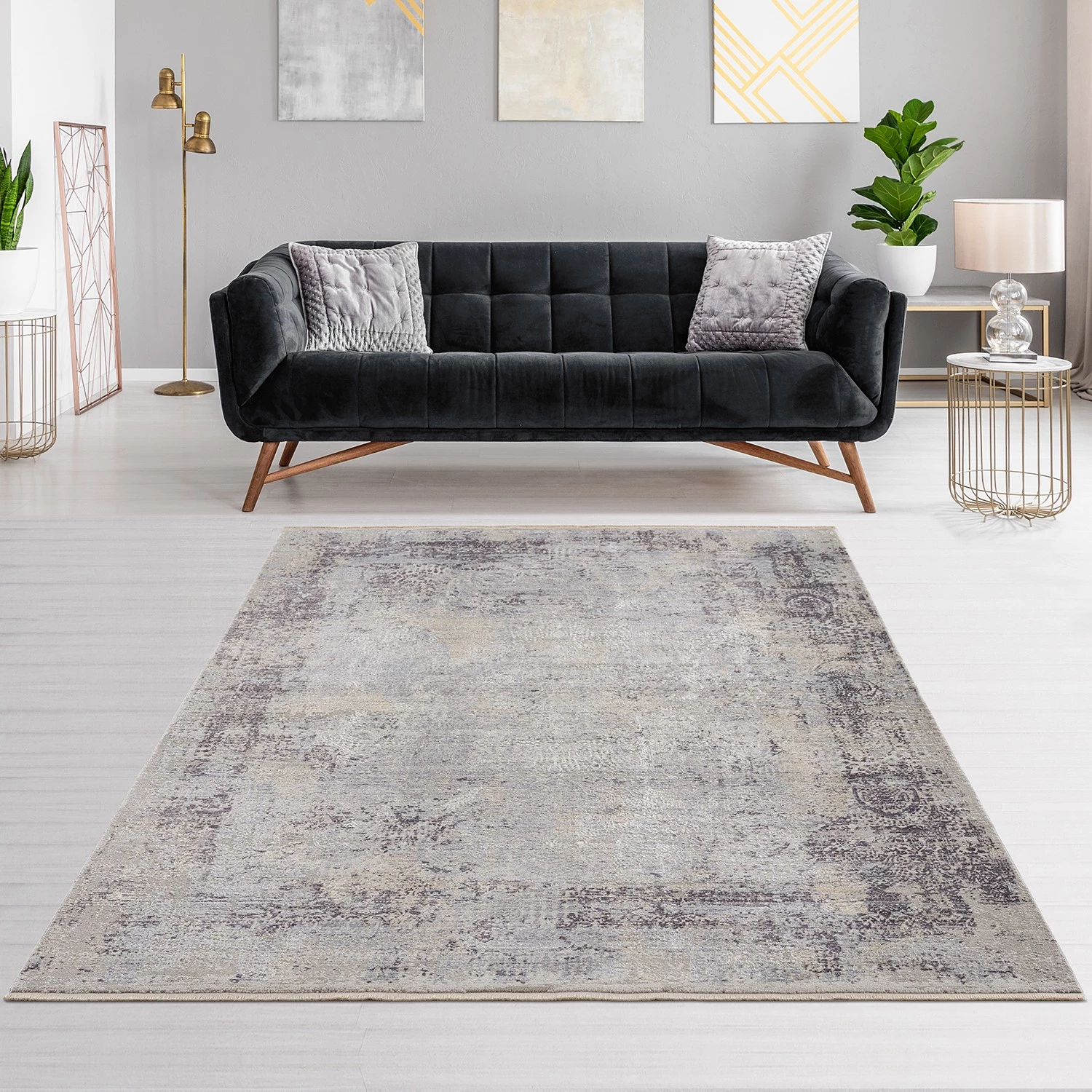 Astra Tapis Mona IV - Tissu mélangé - Anthracite / Argenté - 133 x 190 cm 4 Astra Tapis Mona IV - Tissu mélangé - Anthracite / Argenté - 133 x 190 cm – Image 2