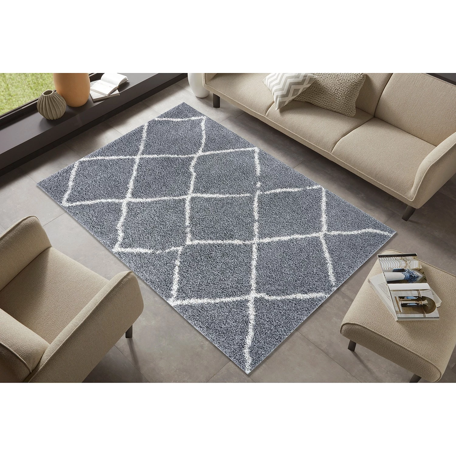 Top Square Tapis épais Hervanta - Fibres synthétiques - Gris / Crème - 140 x 200 cm 4 Top Square Tapis épais Hervanta - Fibres synthétiques - Gris / Crème - 140 x 200 cm – Image 2