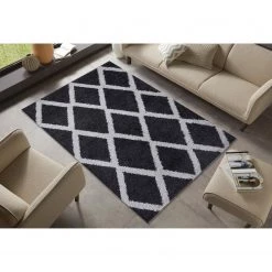 Top Square Tapis épais Vonge - Fibres synthétiques - Noir / Gris clair - 120 x 160 cm -Tapis Soldes Boutique 1000264340 210505 11183700264 MOOD DETAILS P000000001000264340 mood