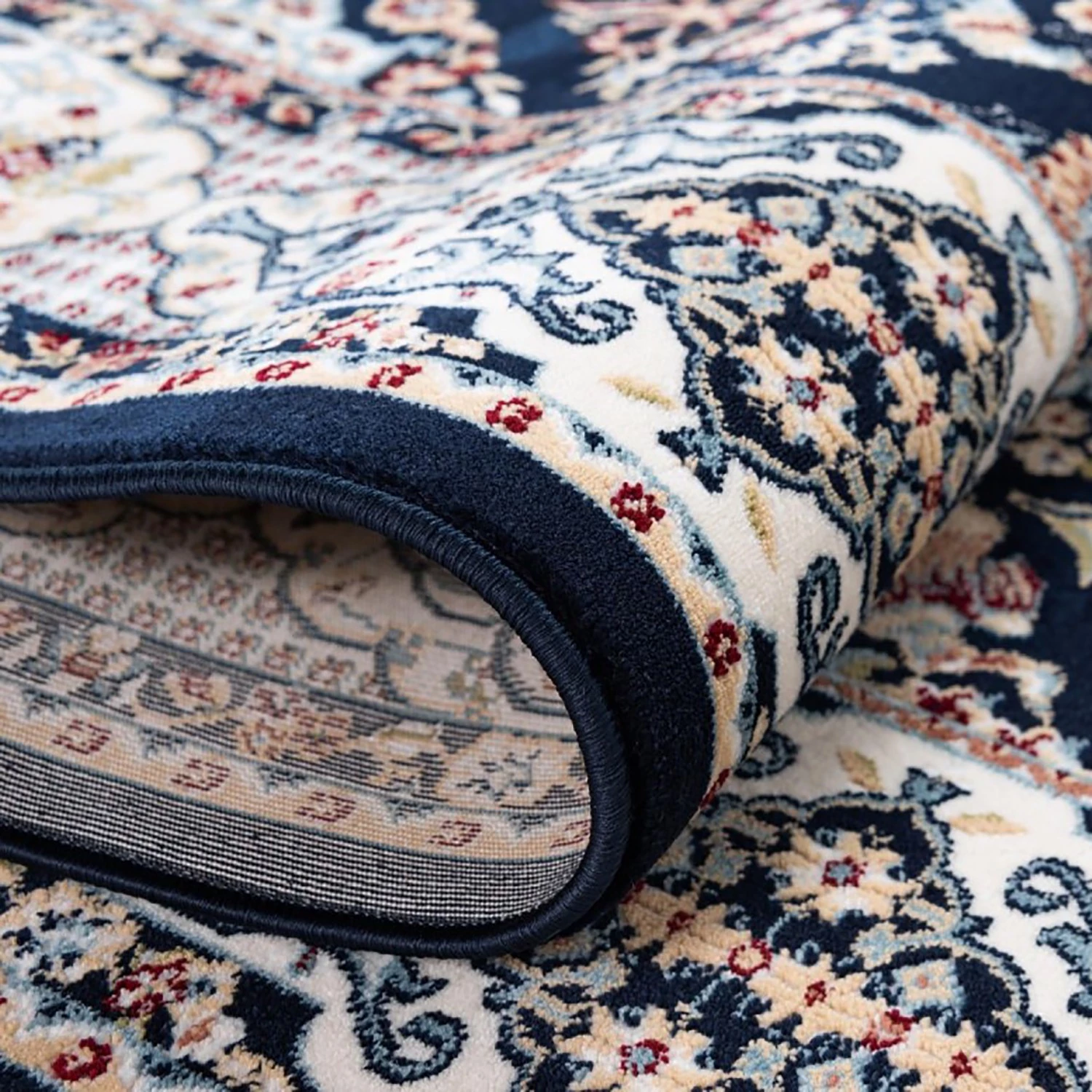 Top Square Tapis Almas Rond IV - Polypropylène / Coton - Bleu marine 5 Top Square Tapis Almas Rond IV - Polypropylène / Coton - Bleu marine – Image 3