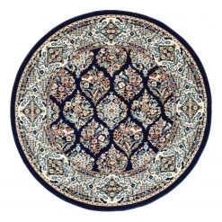 Top Square Tapis Almas Rond IV - Polypropylène / Coton - Bleu marine