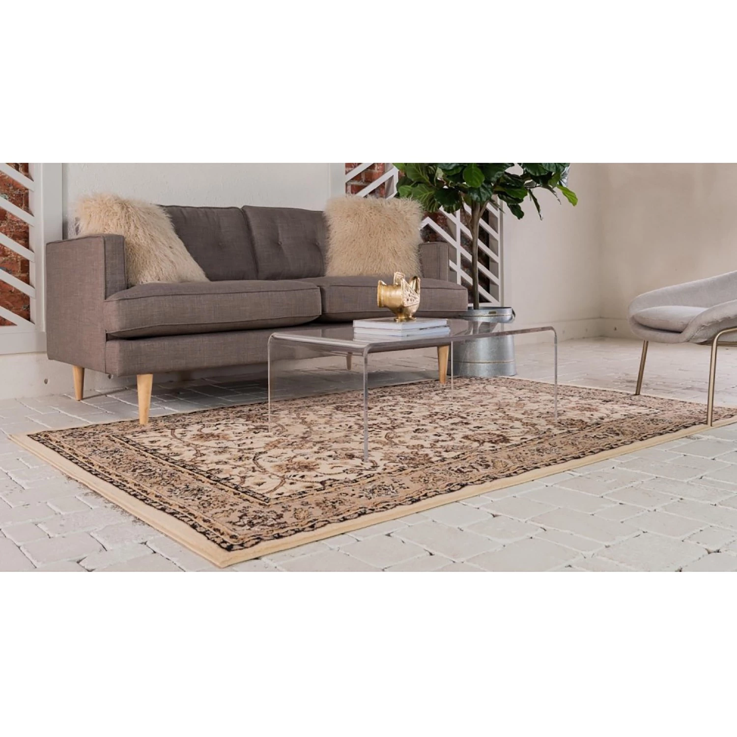 Top Square Tapis Zarin Hill I - Polyester / Jute - Crème 8 Top Square Tapis Zarin Hill I - Polyester / Jute - Crème – Image 6