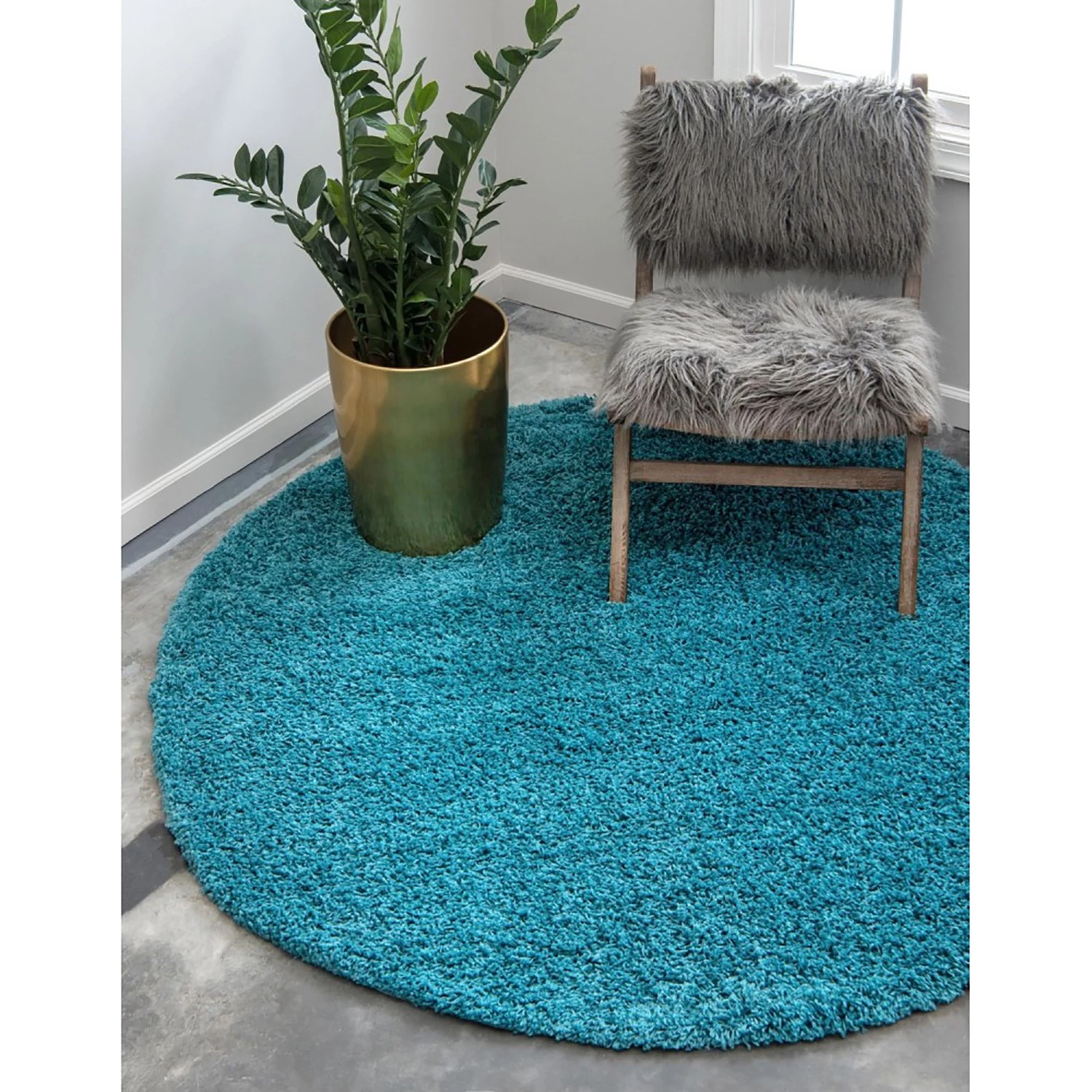 Top Square Tapis épais Shaggy Shag II - Polypropylène / Coton - Turquoise - Diamètre : 120 cm 5 Top Square Tapis épais Shaggy Shag II - Polypropylène / Coton - Turquoise - Diamètre : 120 cm – Image 3