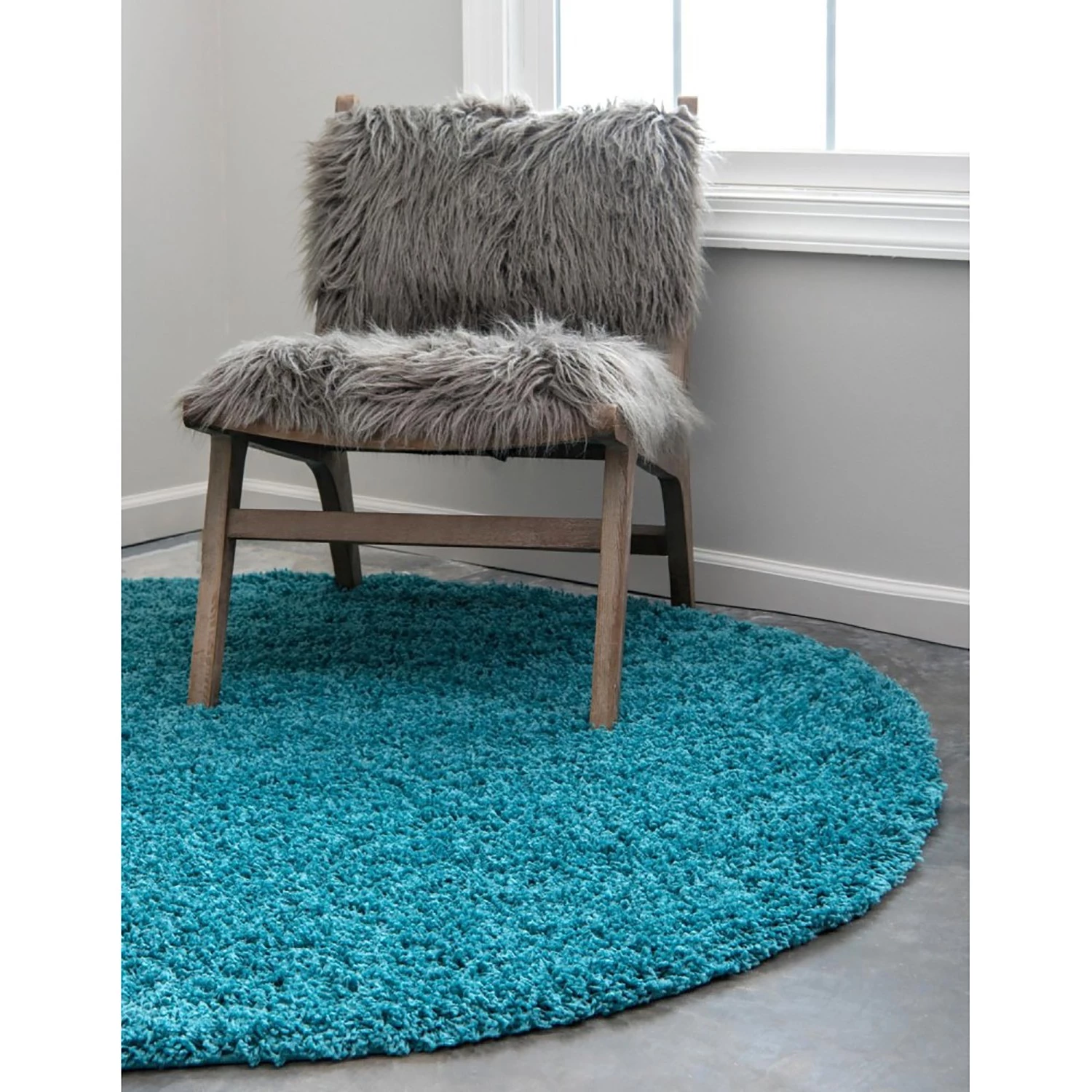 Top Square Tapis épais Shaggy Shag II - Polypropylène / Coton - Turquoise - Diamètre : 120 cm 6 Top Square Tapis épais Shaggy Shag II - Polypropylène / Coton - Turquoise - Diamètre : 120 cm – Image 4