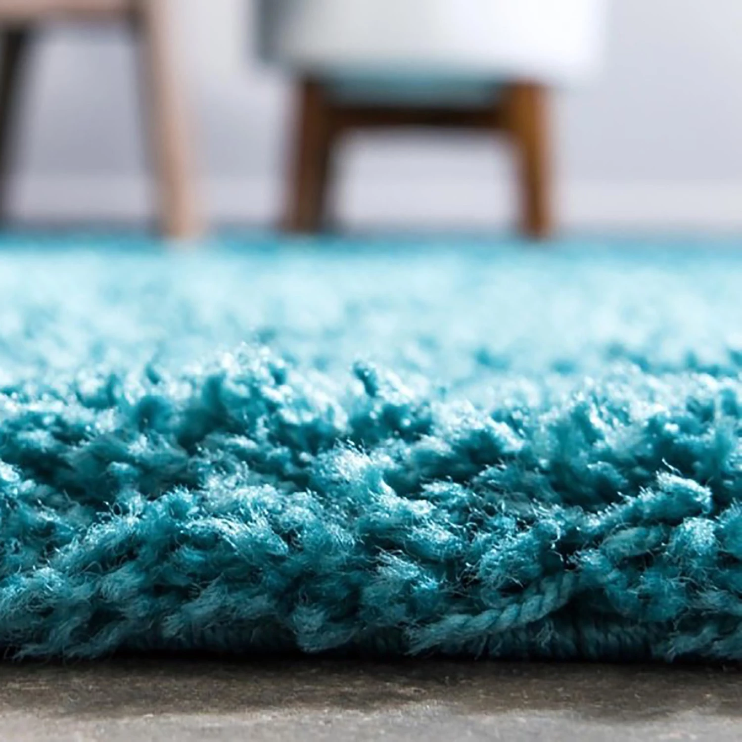 Top Square Tapis épais Shaggy Shag II - Polypropylène / Coton - Turquoise - Diamètre : 120 cm 8 Top Square Tapis épais Shaggy Shag II - Polypropylène / Coton - Turquoise - Diamètre : 120 cm – Image 6