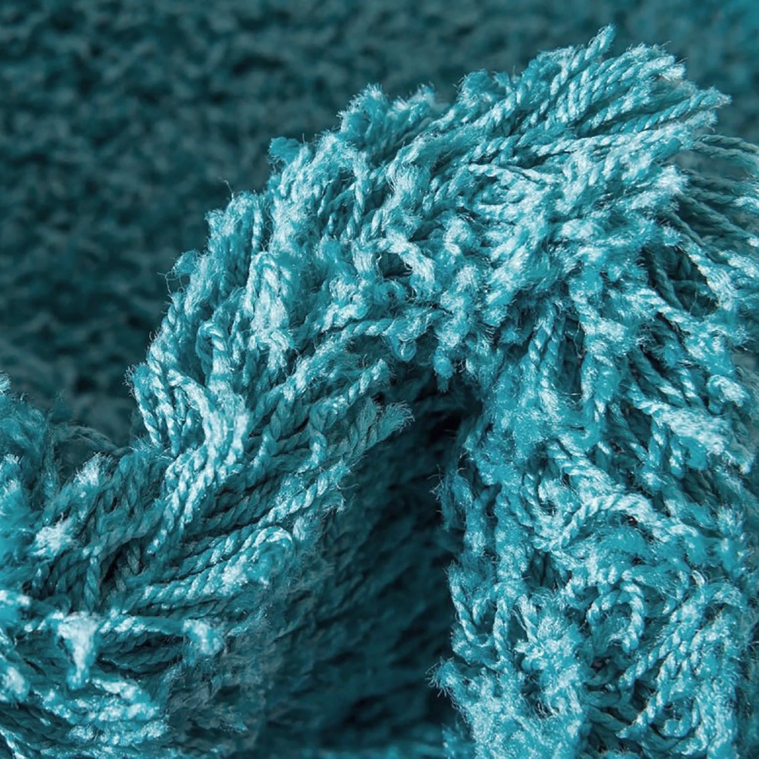 Top Square Tapis épais Shaggy Shag II - Polypropylène / Coton - Turquoise - Diamètre : 120 cm 10 Top Square Tapis épais Shaggy Shag II - Polypropylène / Coton - Turquoise - Diamètre : 120 cm – Image 8