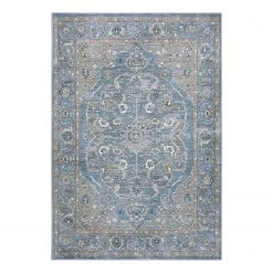 Nouristan Tapis Modasa - Viscose - Bleu jean - 200 x 290 cm