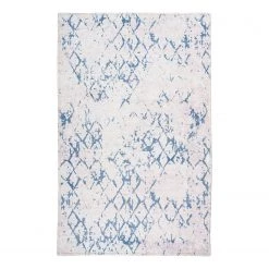 Kayoom Tapis Peron 400 - Polyester - Blanc / Bleu - 200 x 290 cm