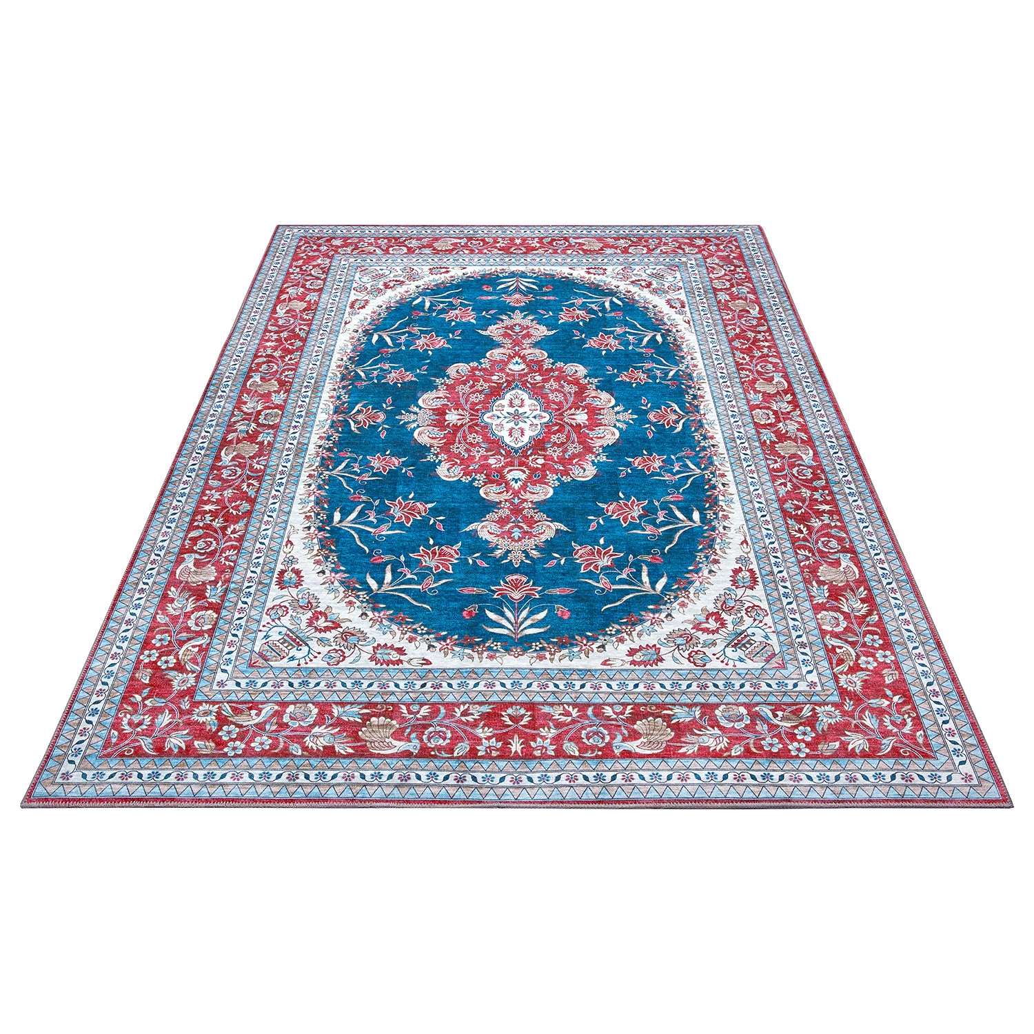 Nouristan Tapis Tabriz Nila - Polyester - Rouge rubis / Bleu - 200 x 290 cm 5 Nouristan Tapis Tabriz Nila - Polyester - Rouge rubis / Bleu - 200 x 290 cm – Image 3