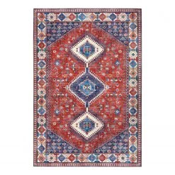 Nouristan Tapis Hamadan Karim - Polyester - Rouge brique / Bleu - 120 x 160 cm