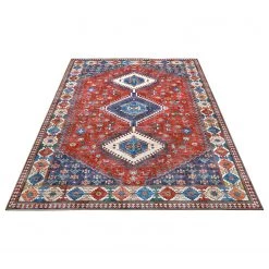 Nouristan Tapis Hamadan Karim - Polyester - Rouge brique / Bleu - 120 x 160 cm -Tapis Soldes Boutique 1000304742 211101 06355100253 DETAILS P000000001000304742