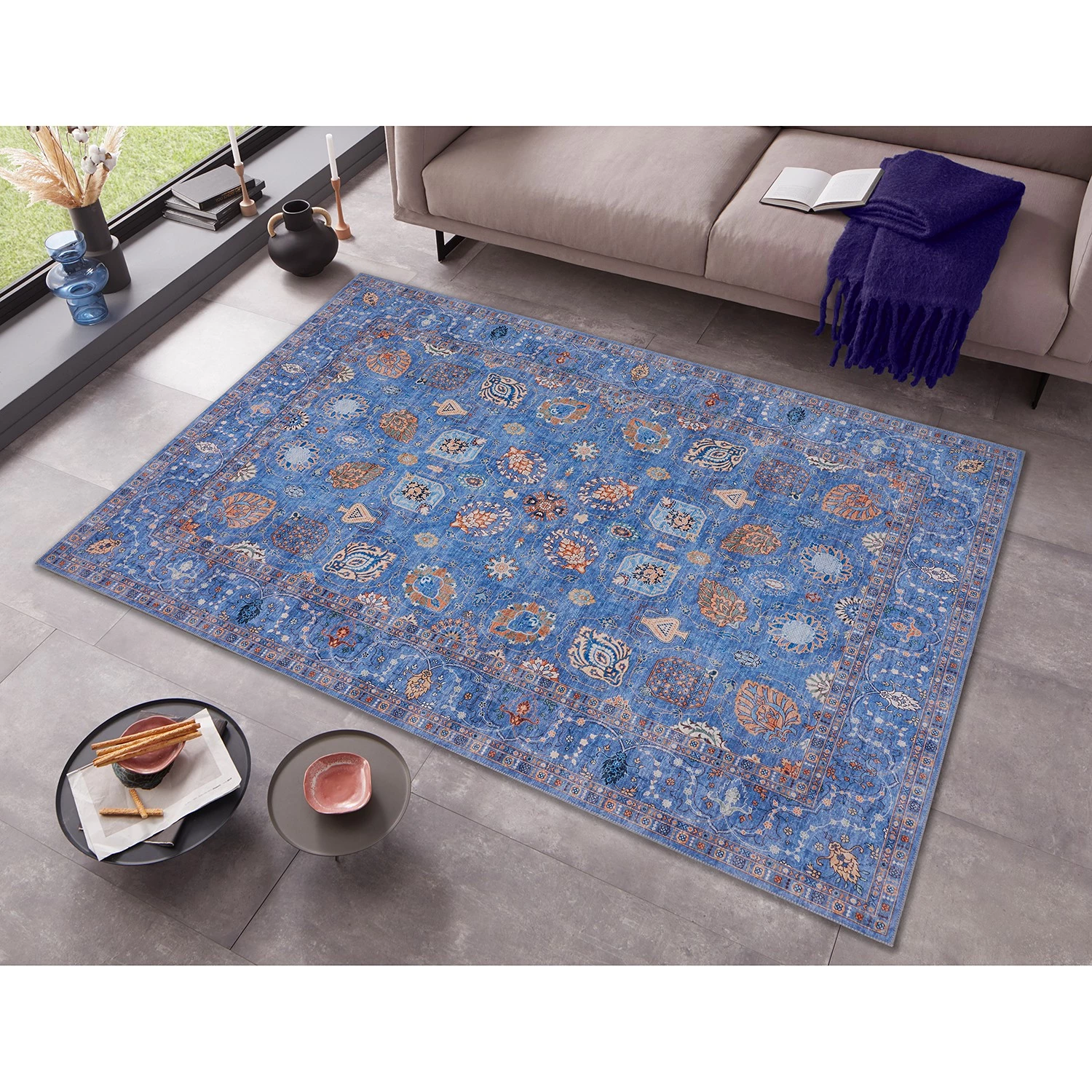 Nouristan Tapis Nain Madina - Polyester - Bleu jean - 80 x 150 cm 4 Nouristan Tapis Nain Madina - Polyester - Bleu jean - 80 x 150 cm – Image 2