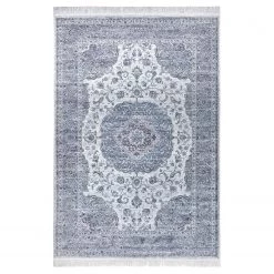 Nouristan Tapis Tabriz Casim - Viscose / Coton - Argenté / Bleu - 95 x 140 cm